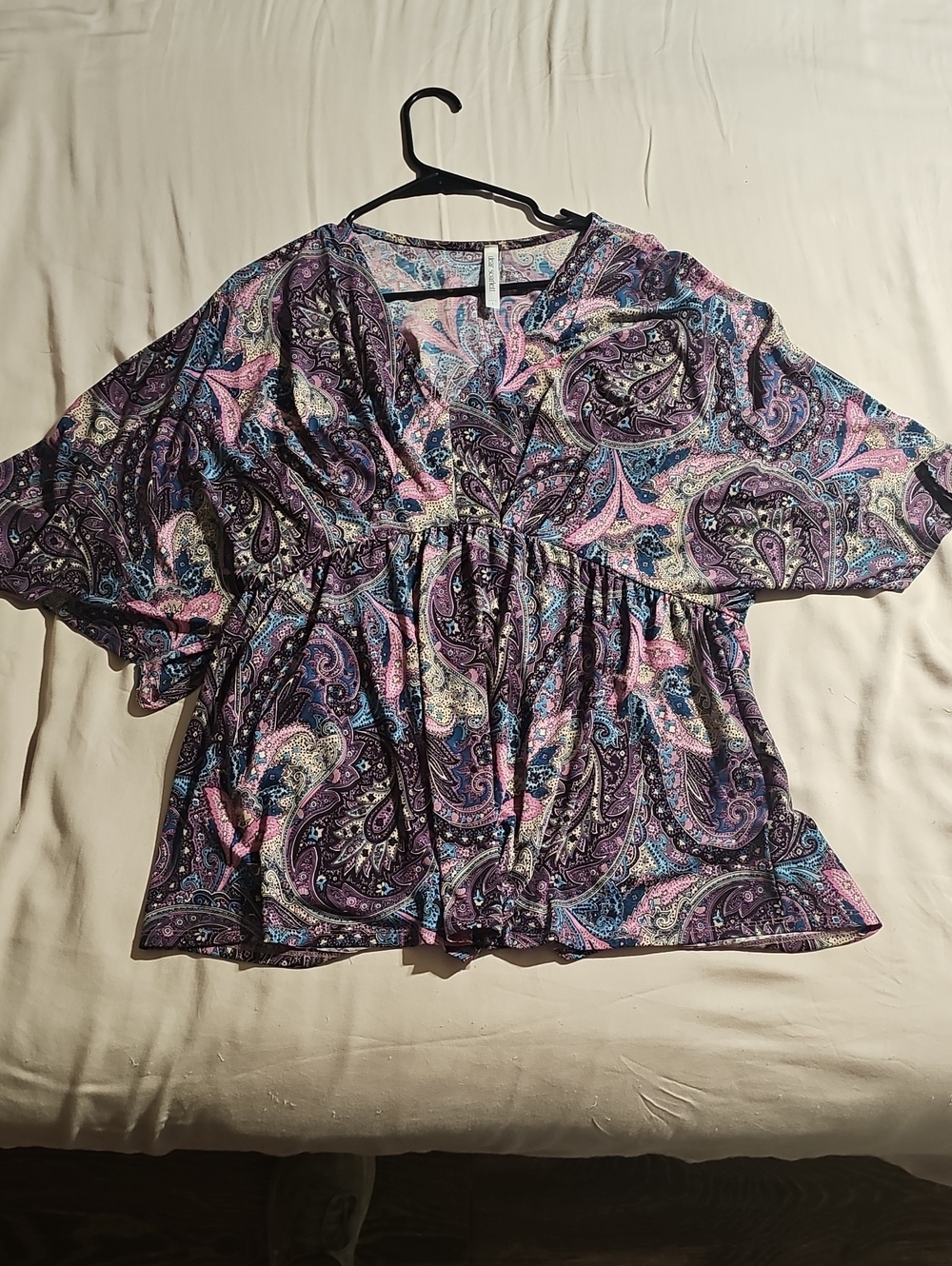 Paisley V-Neck Peplum Tunic in Purple and Pink
